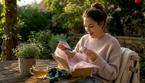 New mum opening practical gifts at home Featured Image
