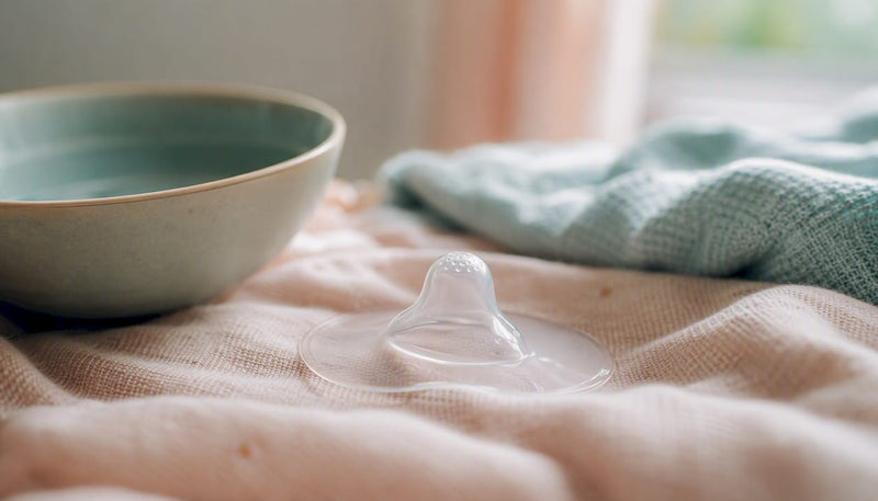 Silicone nipple shield close-up on table