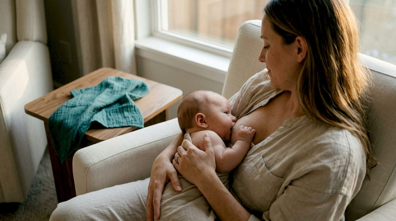 Mother breastfeeding baby in calm sitting room