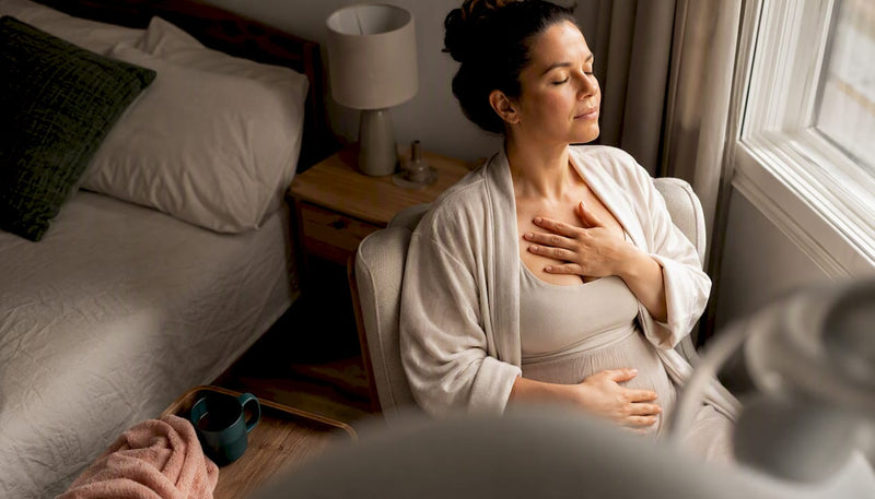 Mother relaxing before expressing milk