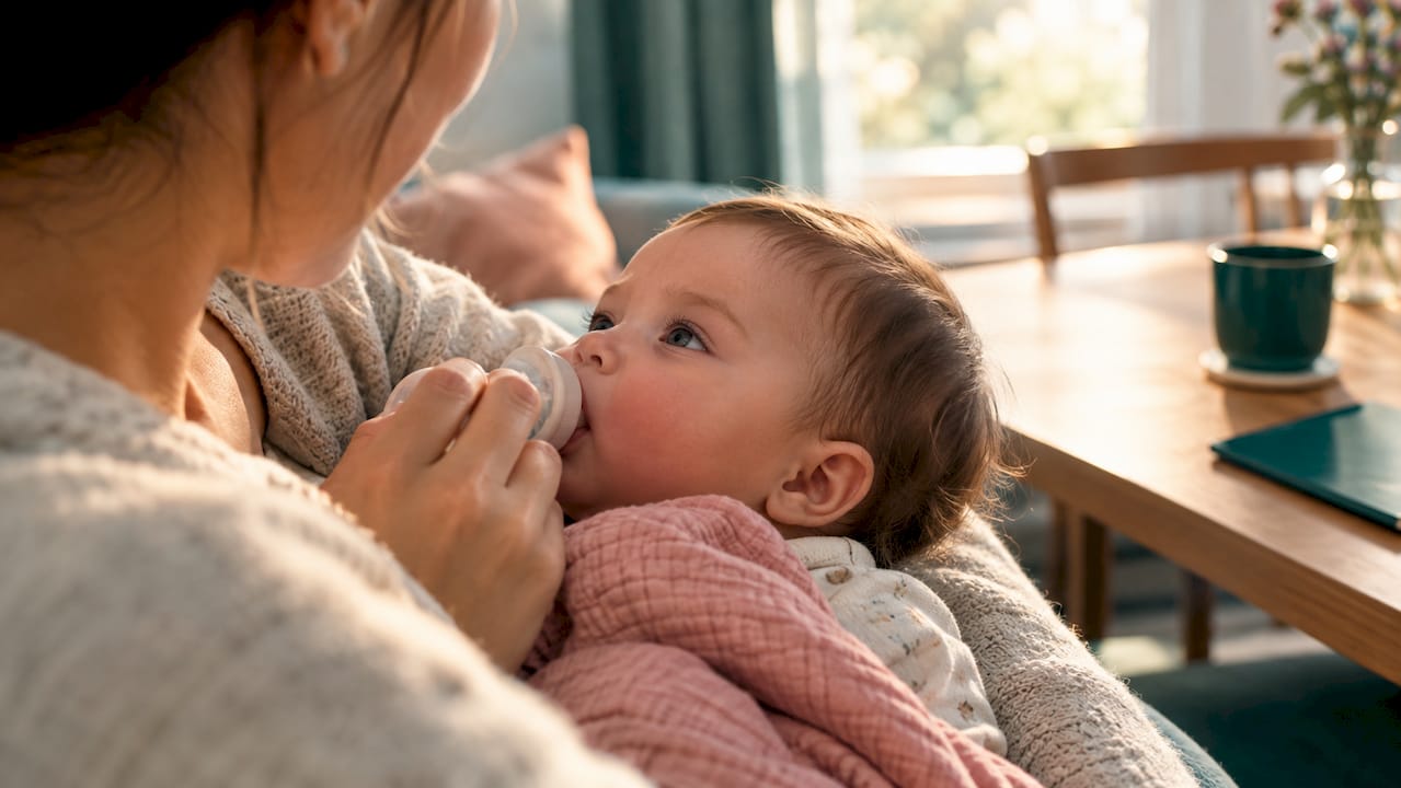 Parent practising paced bottle feeding