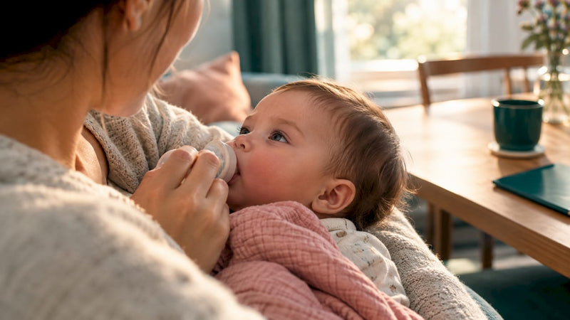 Parent practising paced bottle feeding